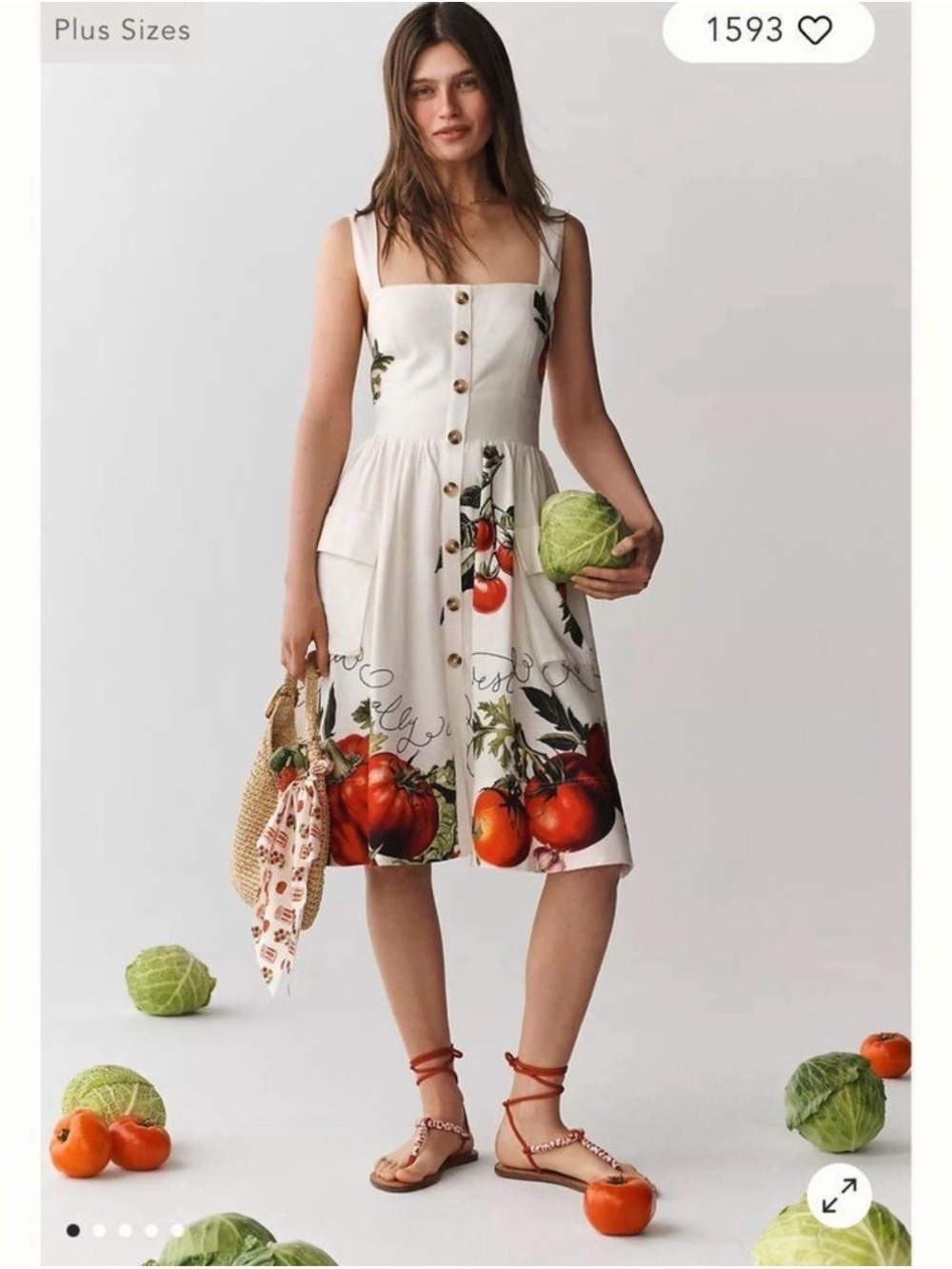 Maeve White Tomato-Print Button-Front Midi Dress